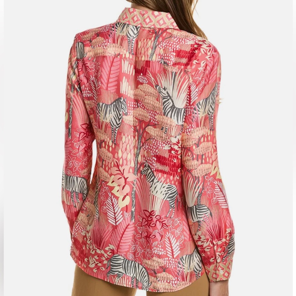 J Mc Laughlin Darcey Silk Button Up Shirt W/ Animal Print Sz S - Picture 4 of 14